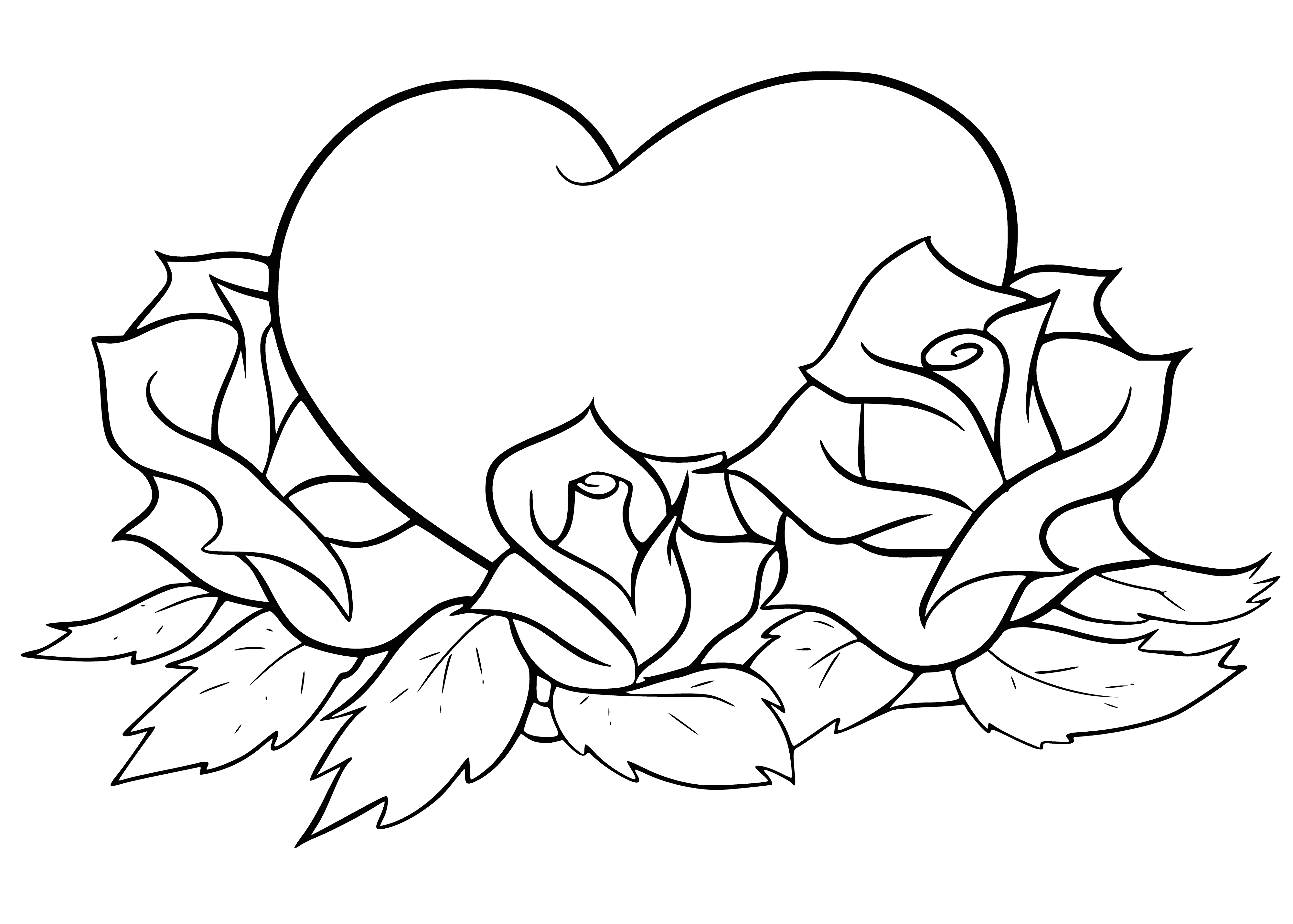 coloring page: Valentine's Day Coloring - Heart Surrounded by Roses