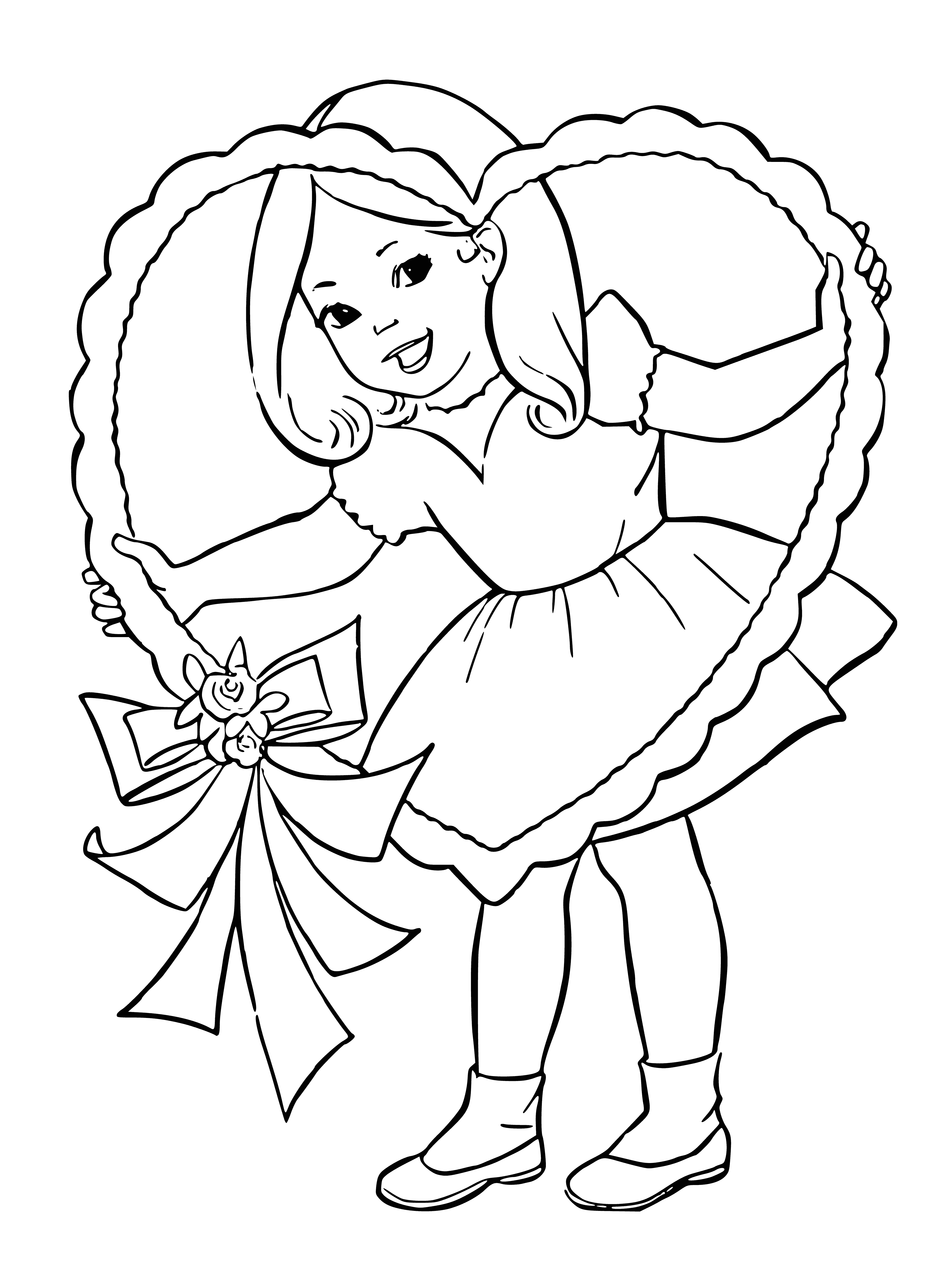 coloring page: The Girl with Valentine's Day Coloring