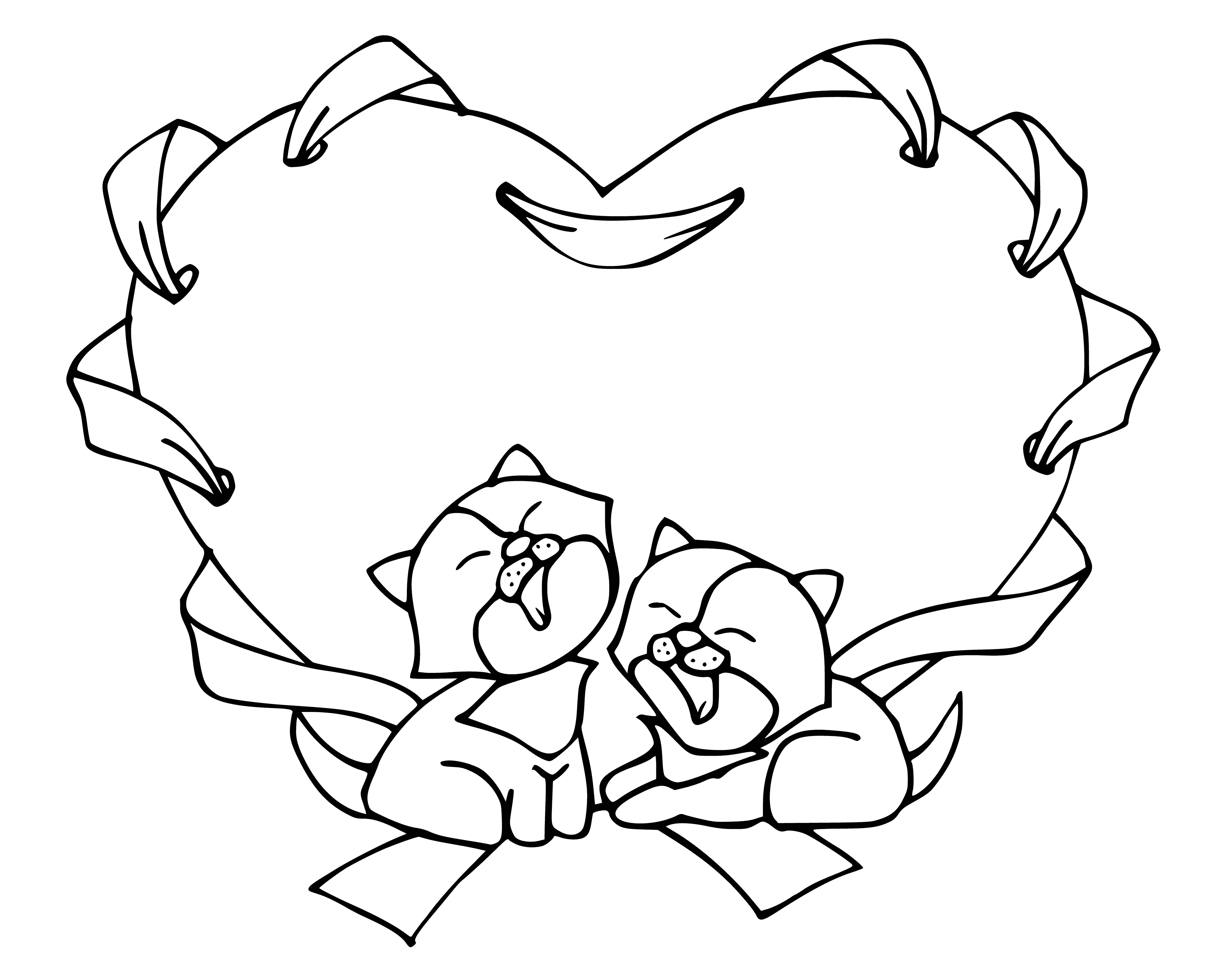 coloring page: Picture of kittens and heart for Valentine’s Day