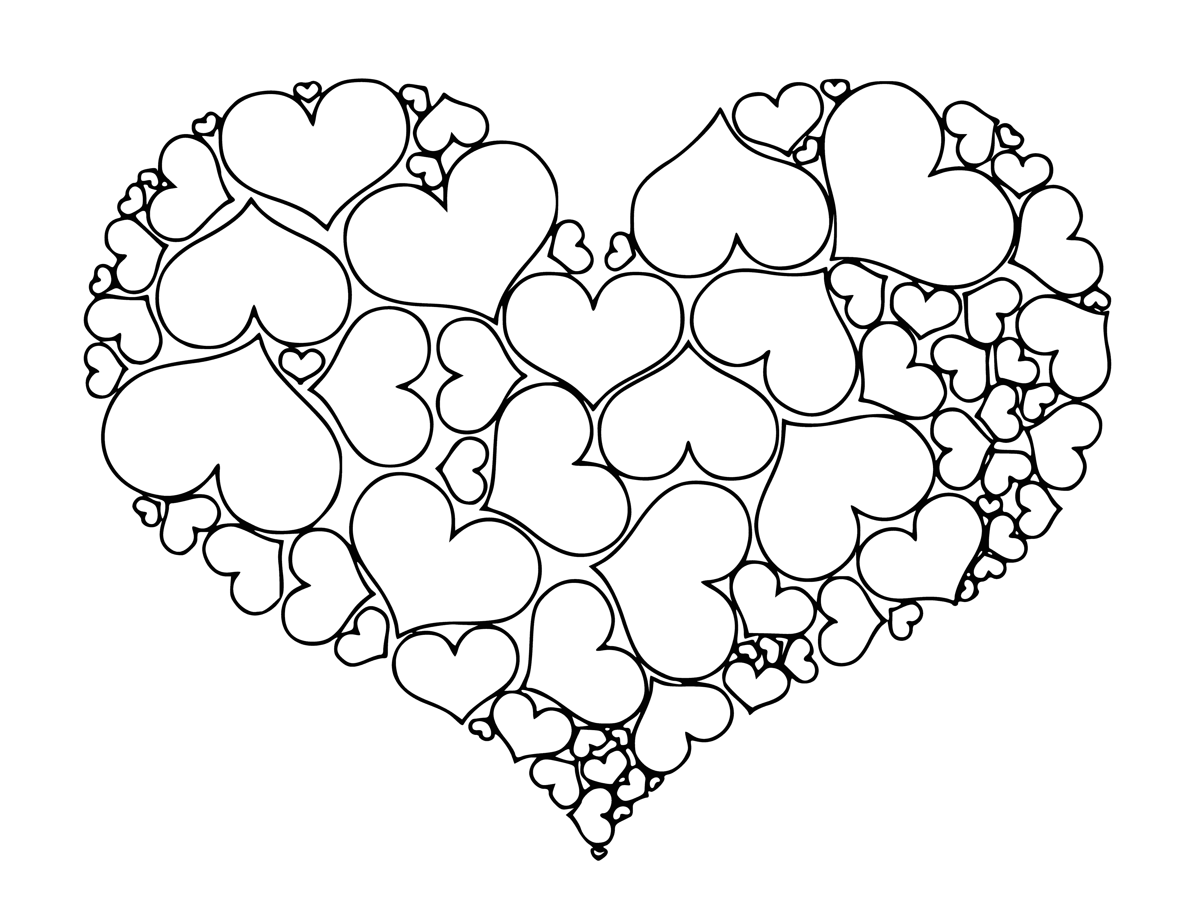 coloring page: Coloring with the image of a heart consisting of many small hearts