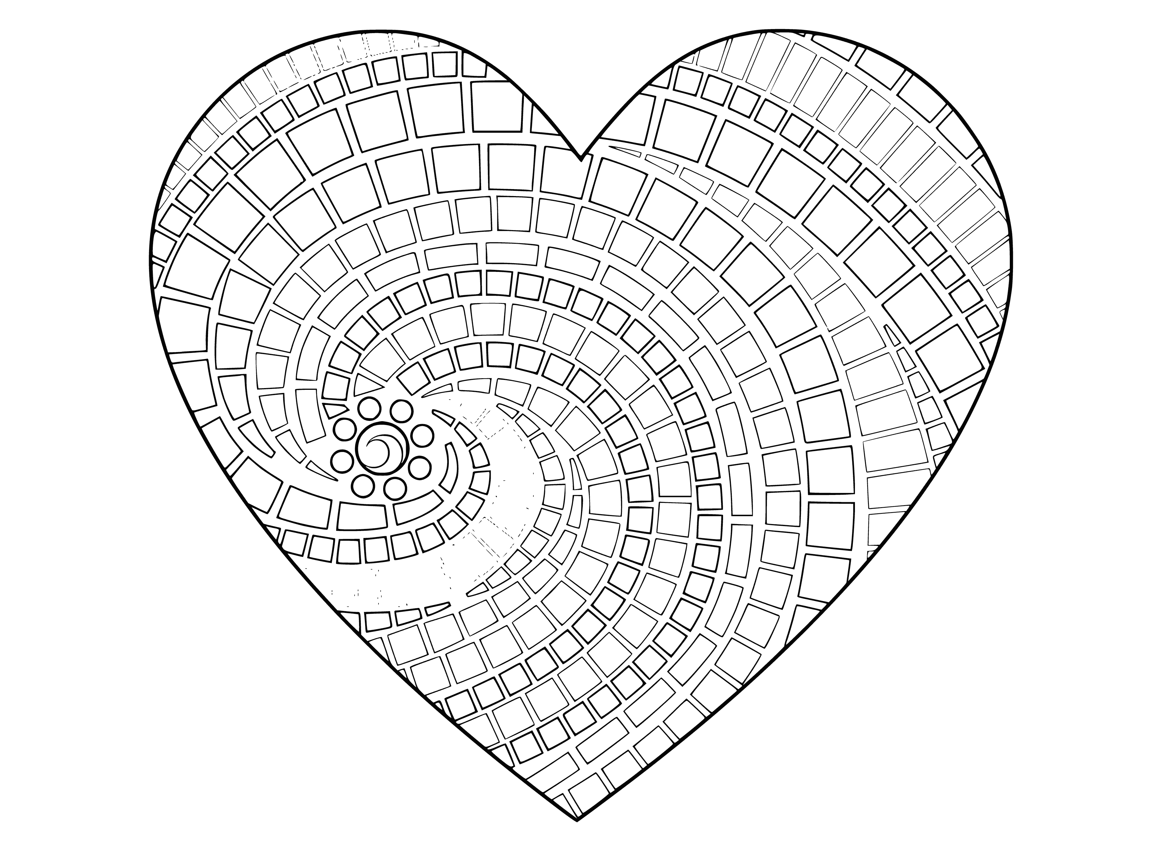 coloring page: Heart coloring with geometric ornamentation for Valentine's Day