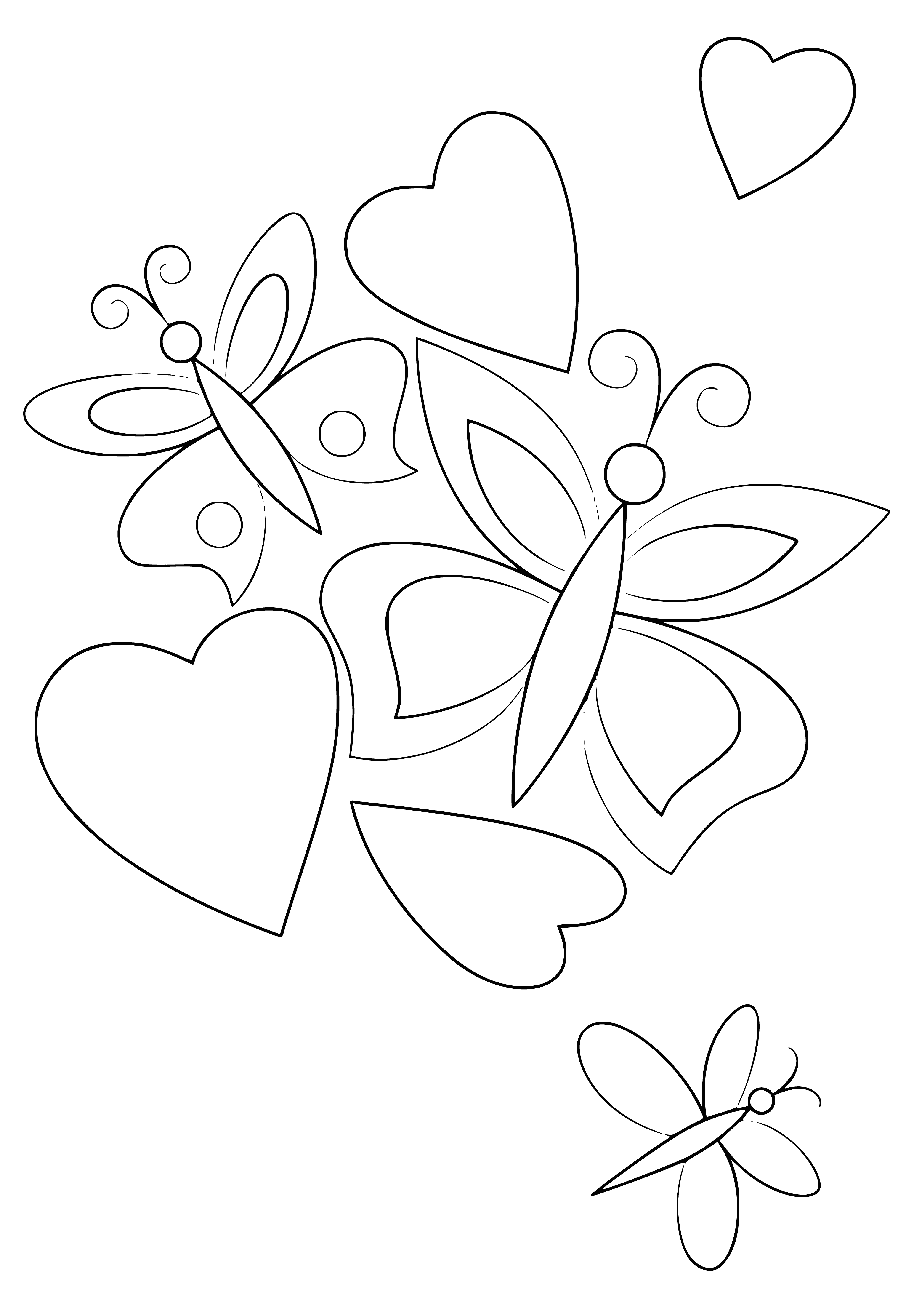 coloring page: Hearts and butterflies for coloring