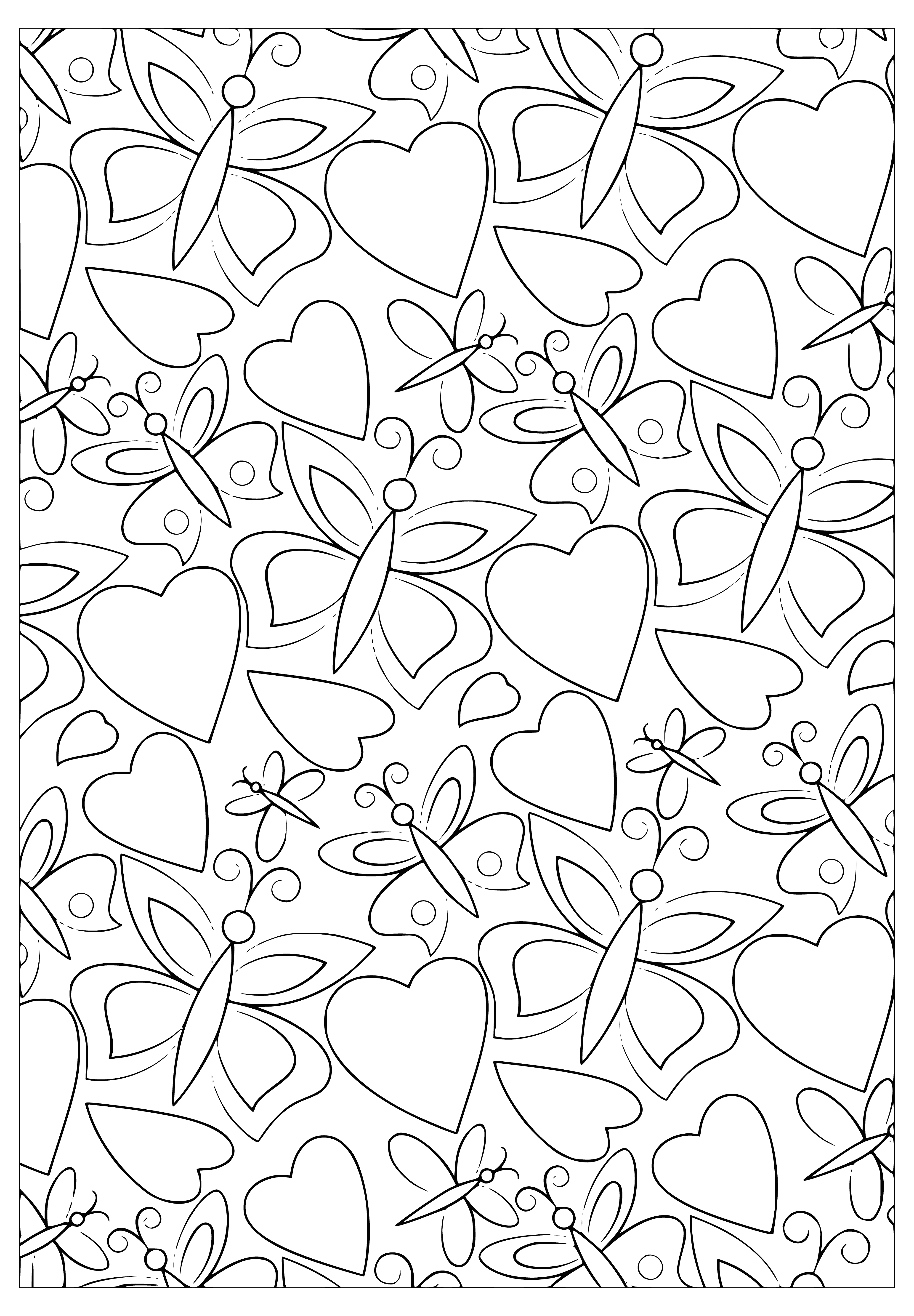 coloring page: Coloring with hearts and butterflies for Valentine's Day