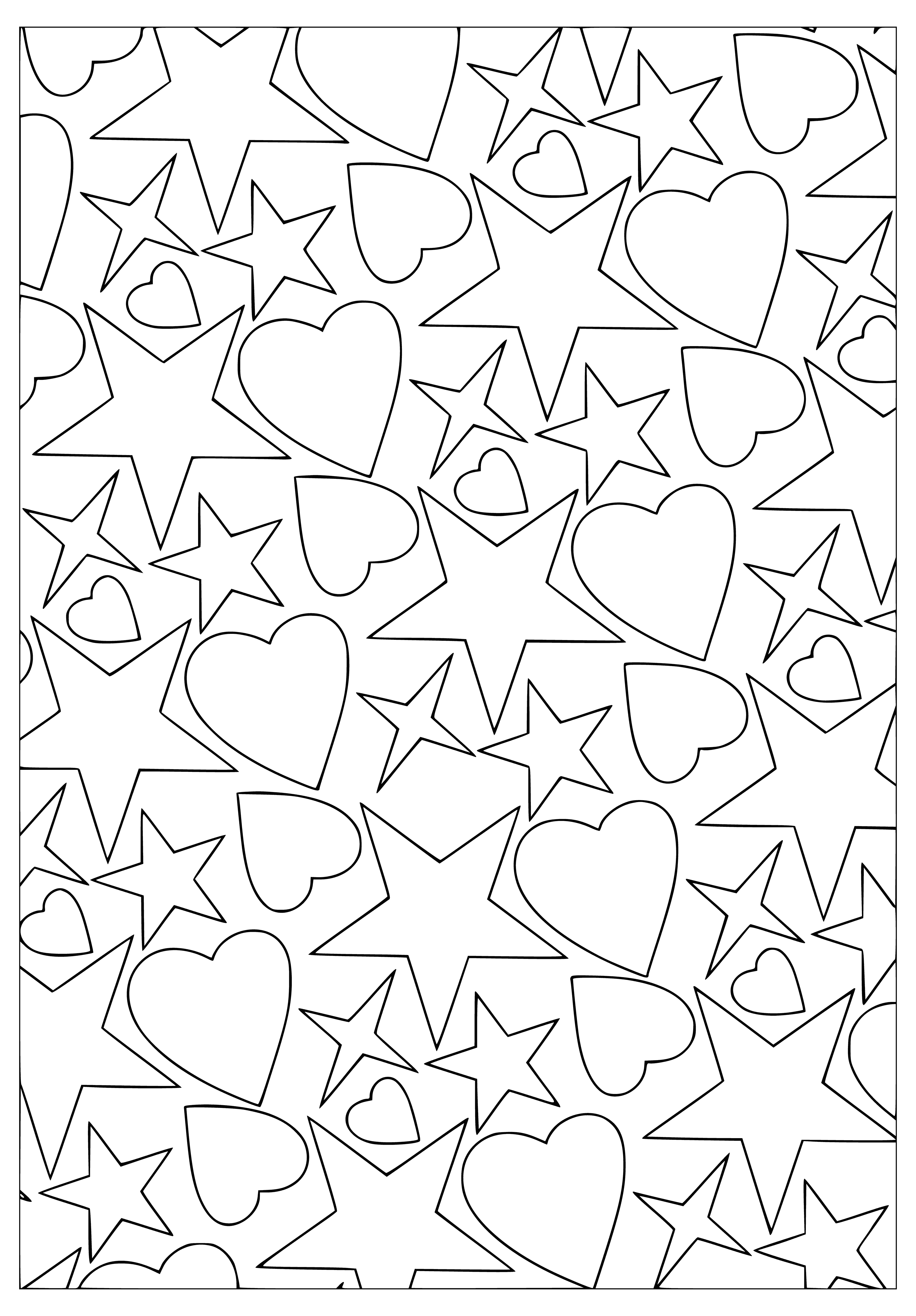 coloring page: Hearts and stars to color for February 14