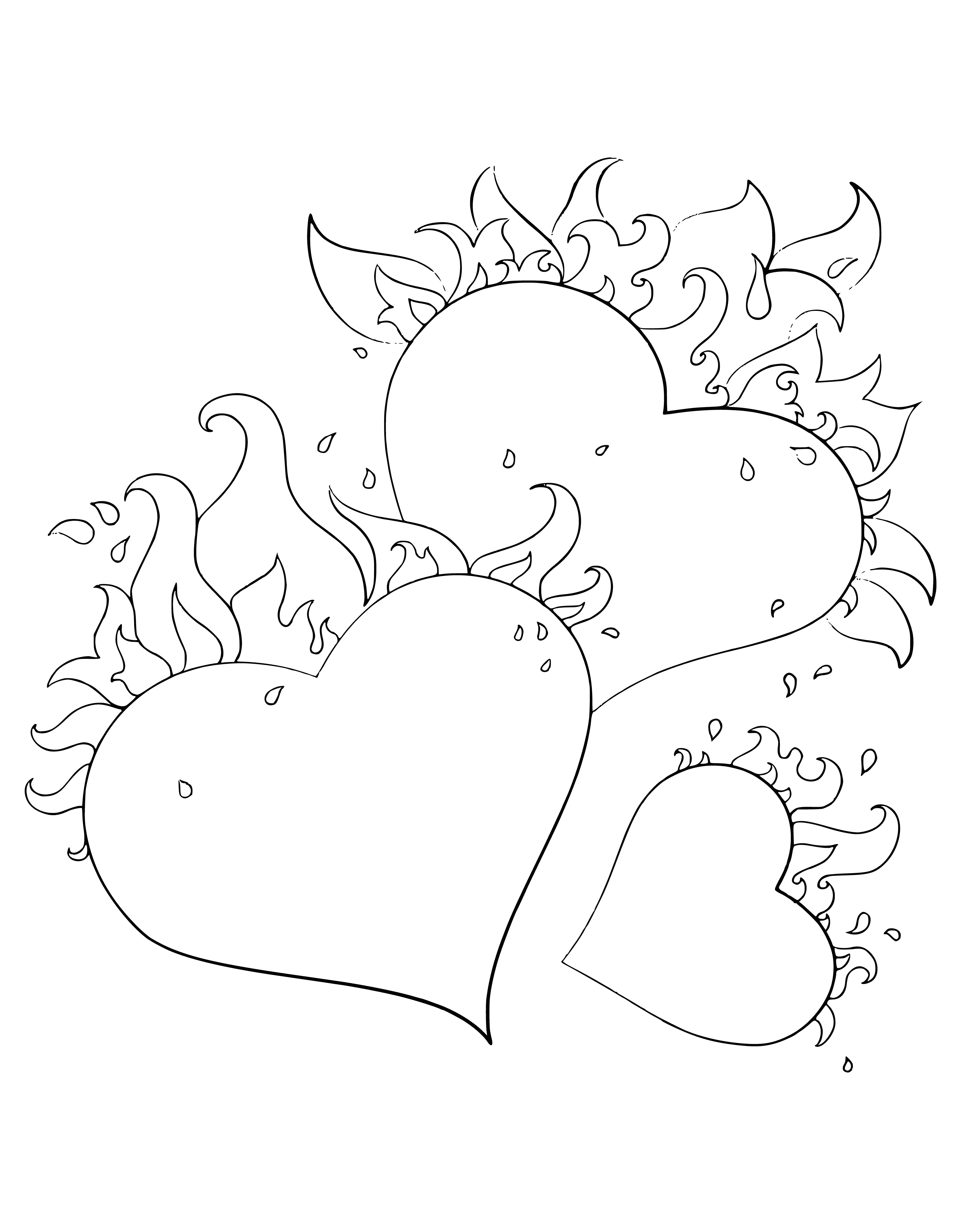 coloring page: Coloring for Valentine's Day with burning hearts