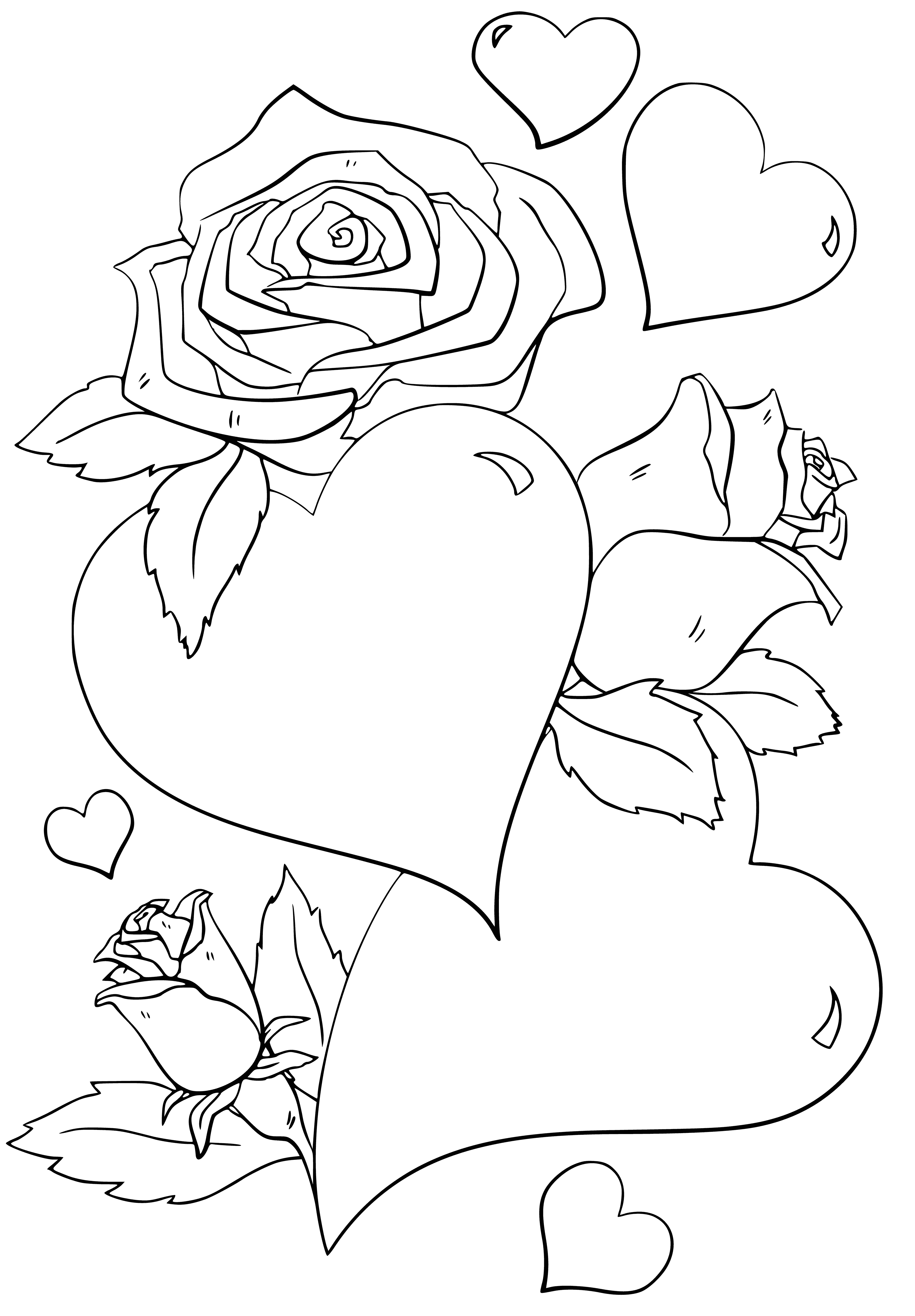 coloring page: Coloring picture with roses and hearts for Valentine's Day