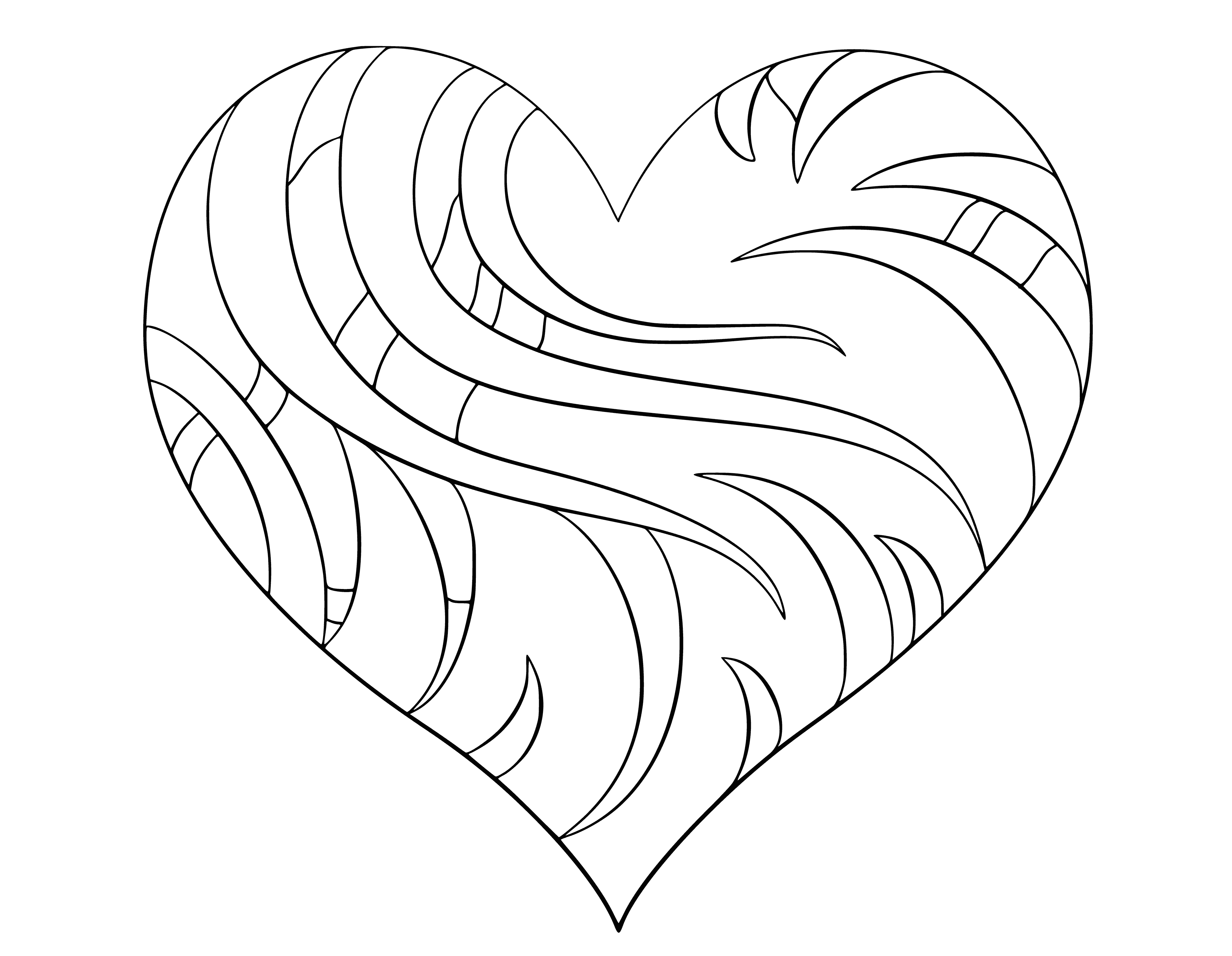 coloring page: Contour image of the heart with wavy patterns for coloring