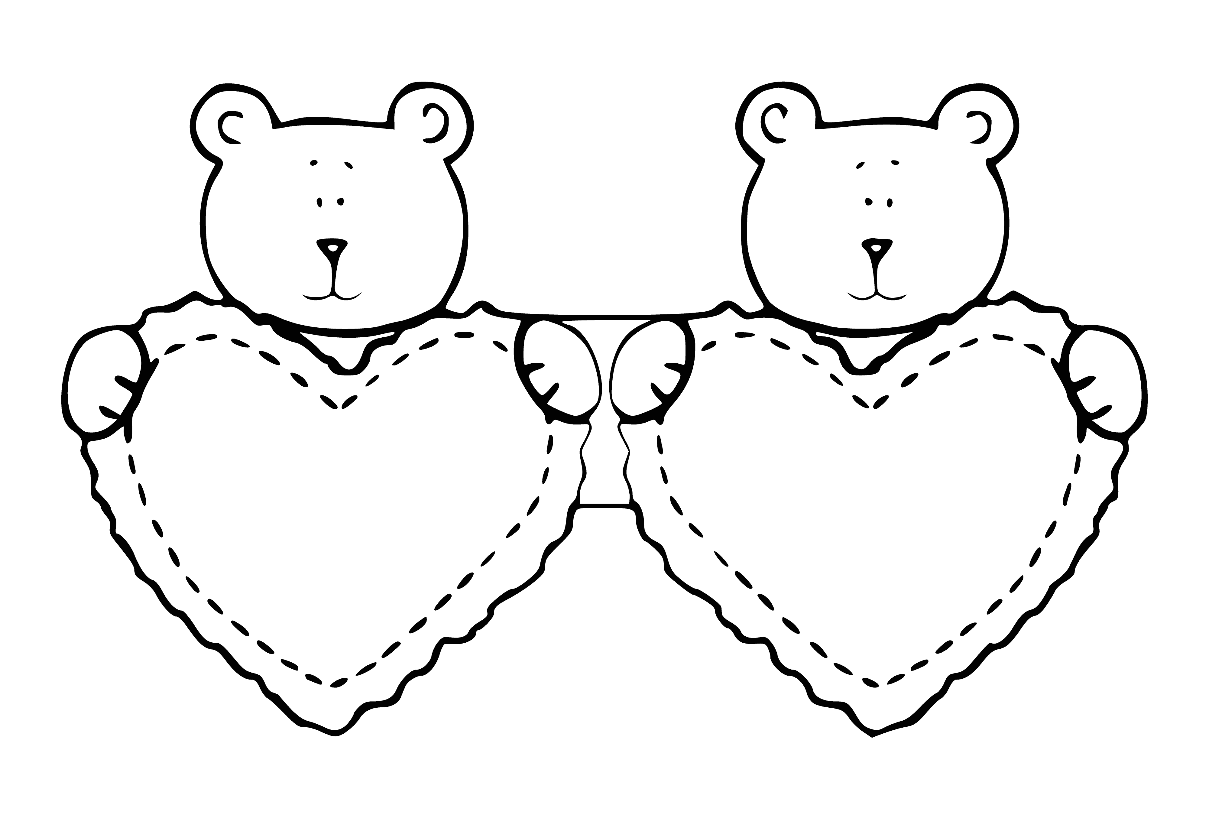 coloring page: Two Bears with Hearts for Valentine's Day Coloring