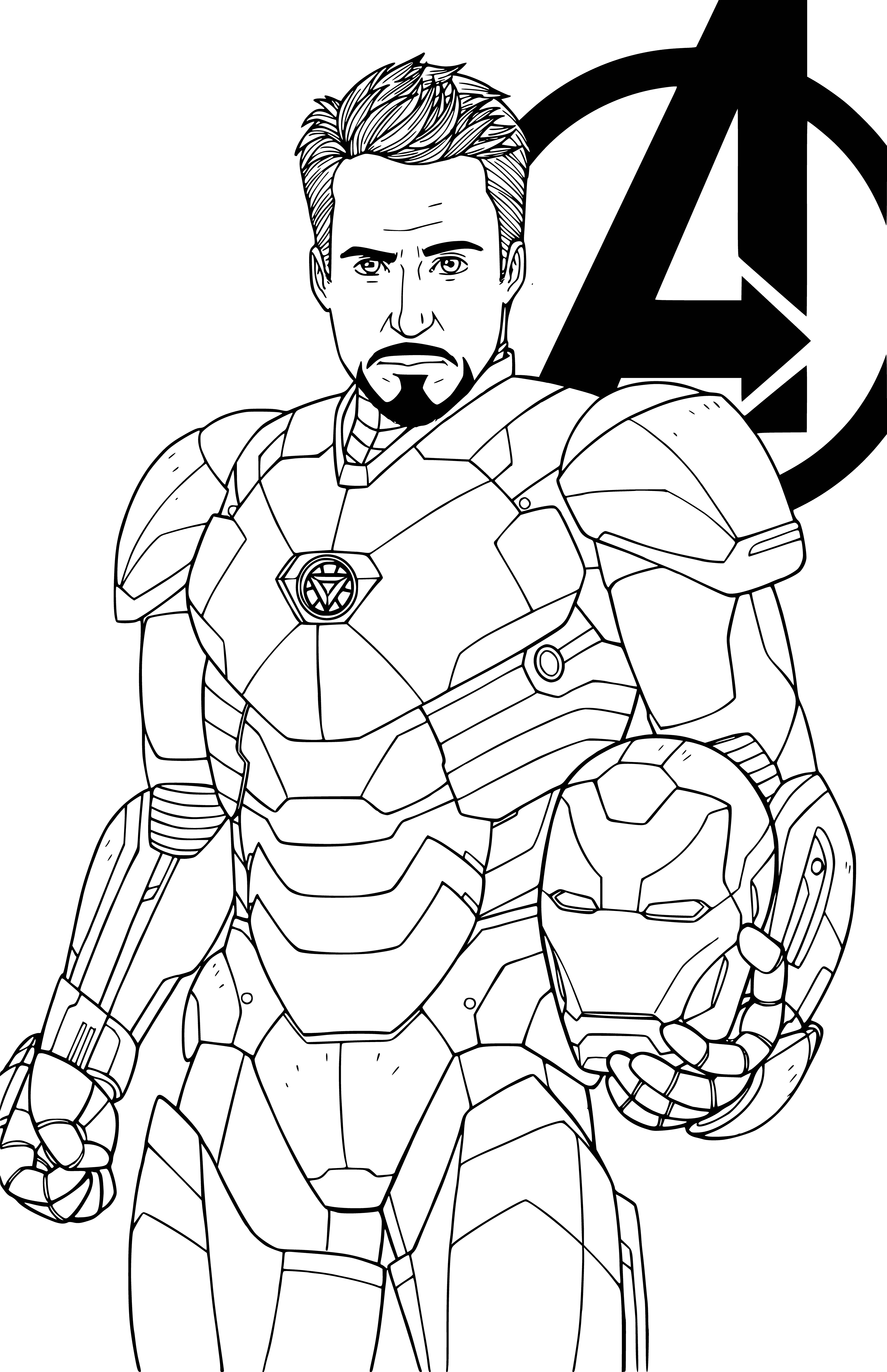 coloriage: Iron Man avec le logo Avengers