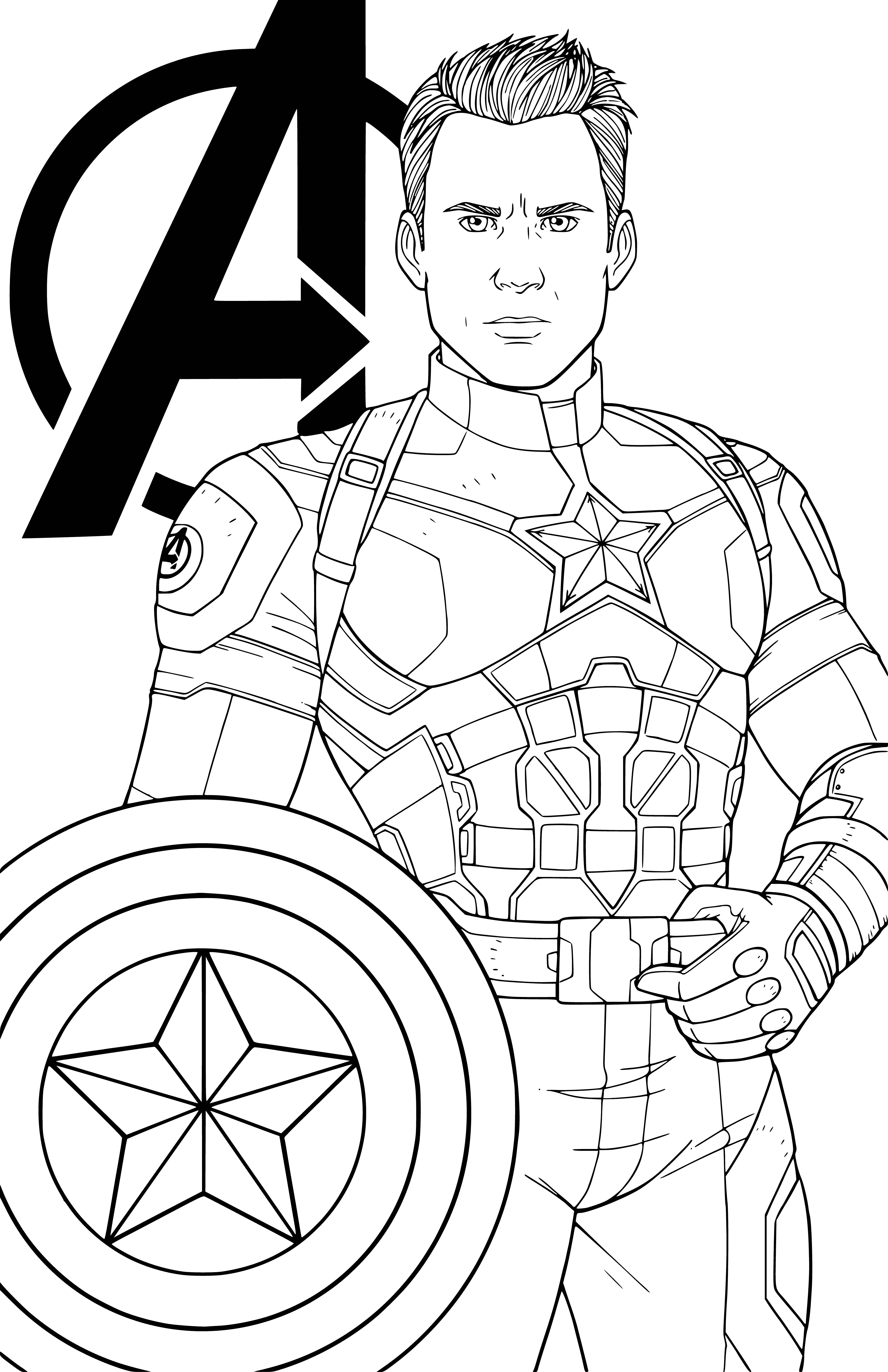 coloriage: Capitaine Amérique avec le bouclier et le logo Avengers