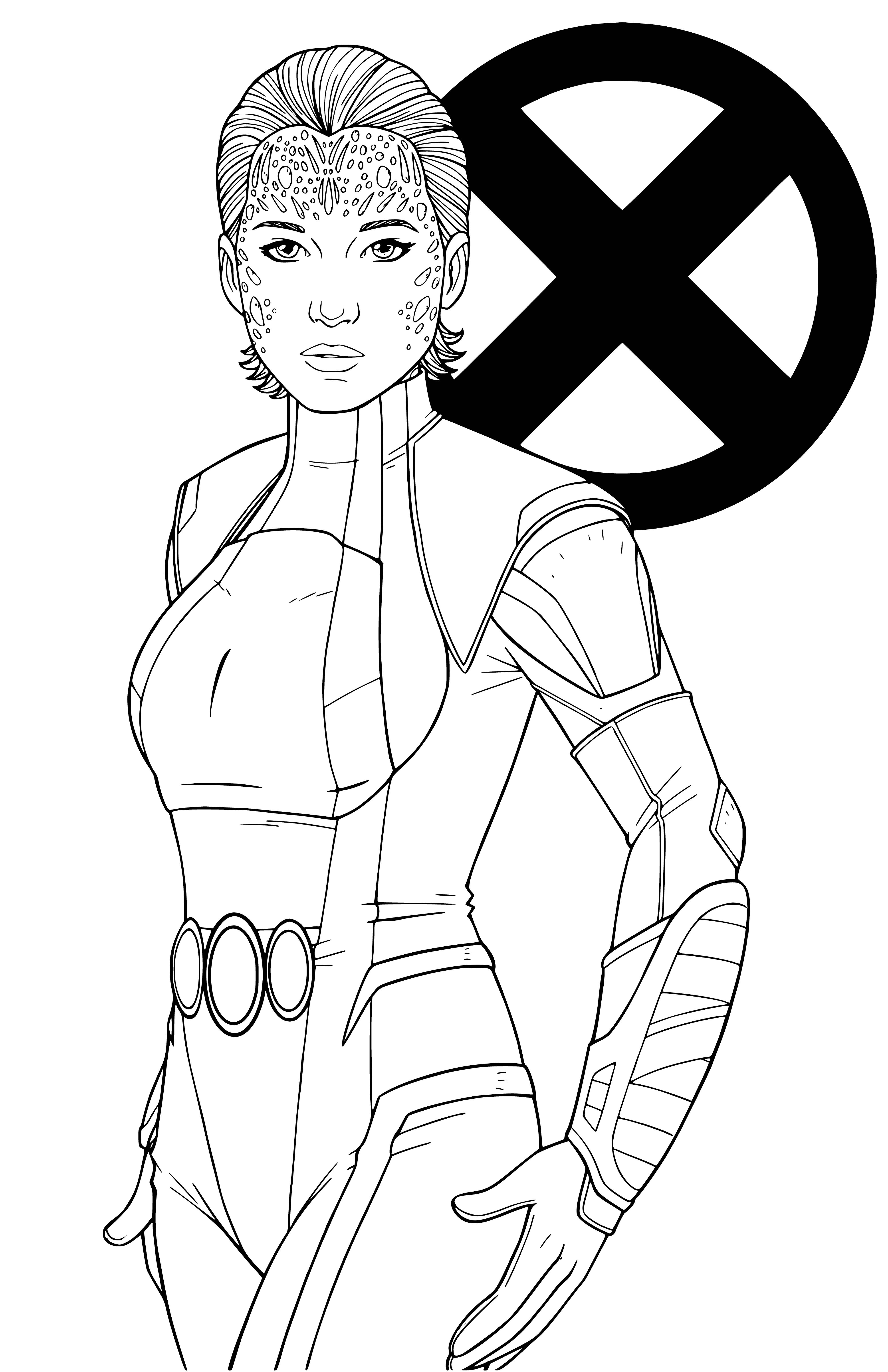 coloriage: Mystic - un personnage dans l'univers X-Men, livre de coloriage pour les enfants