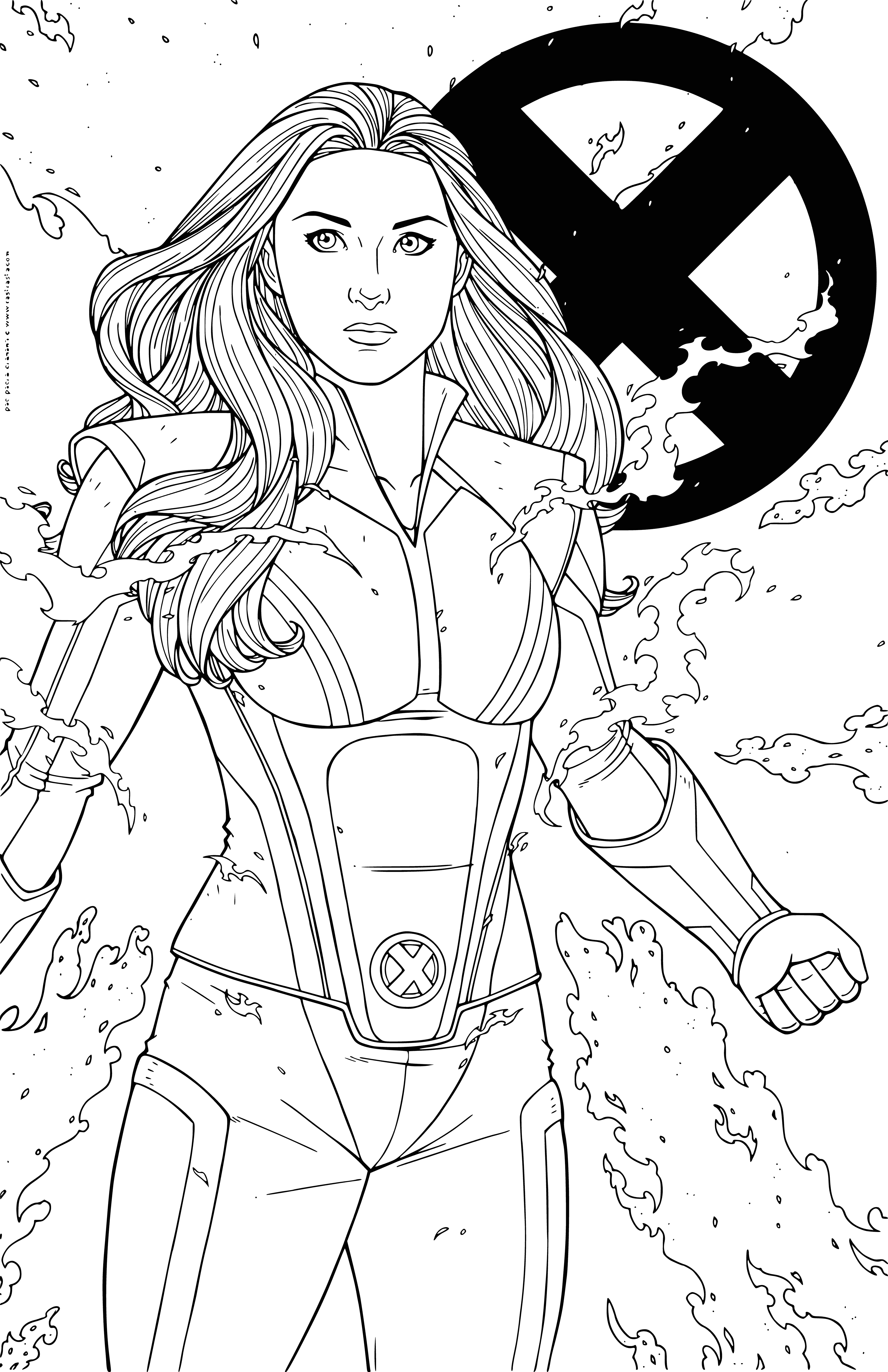 coloriage: Image coloriée avec Jean Grey et le logo X-Man