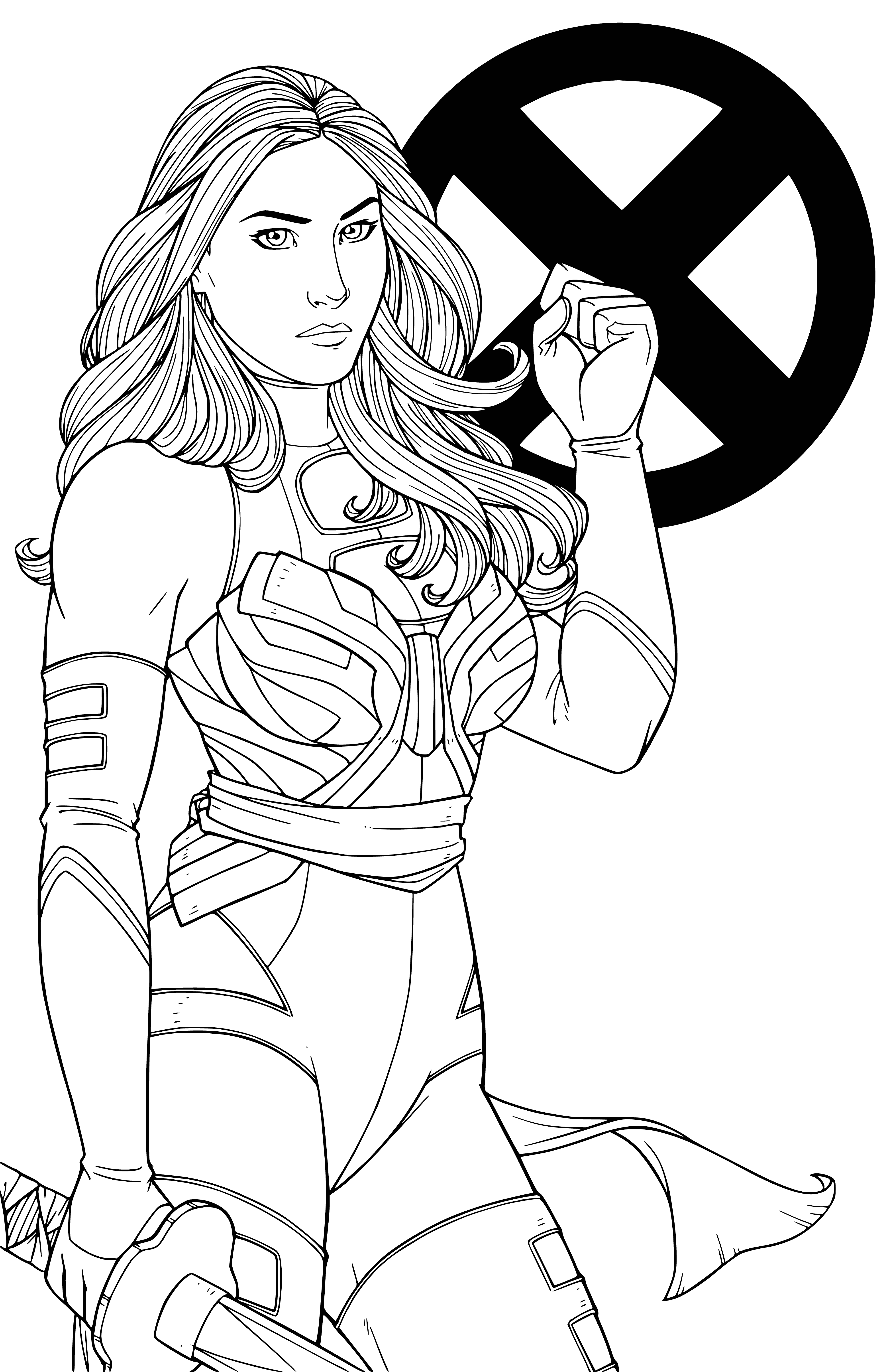 coloriage: Couleur du personnage Betsy Braddock avec le symbole du X-Men