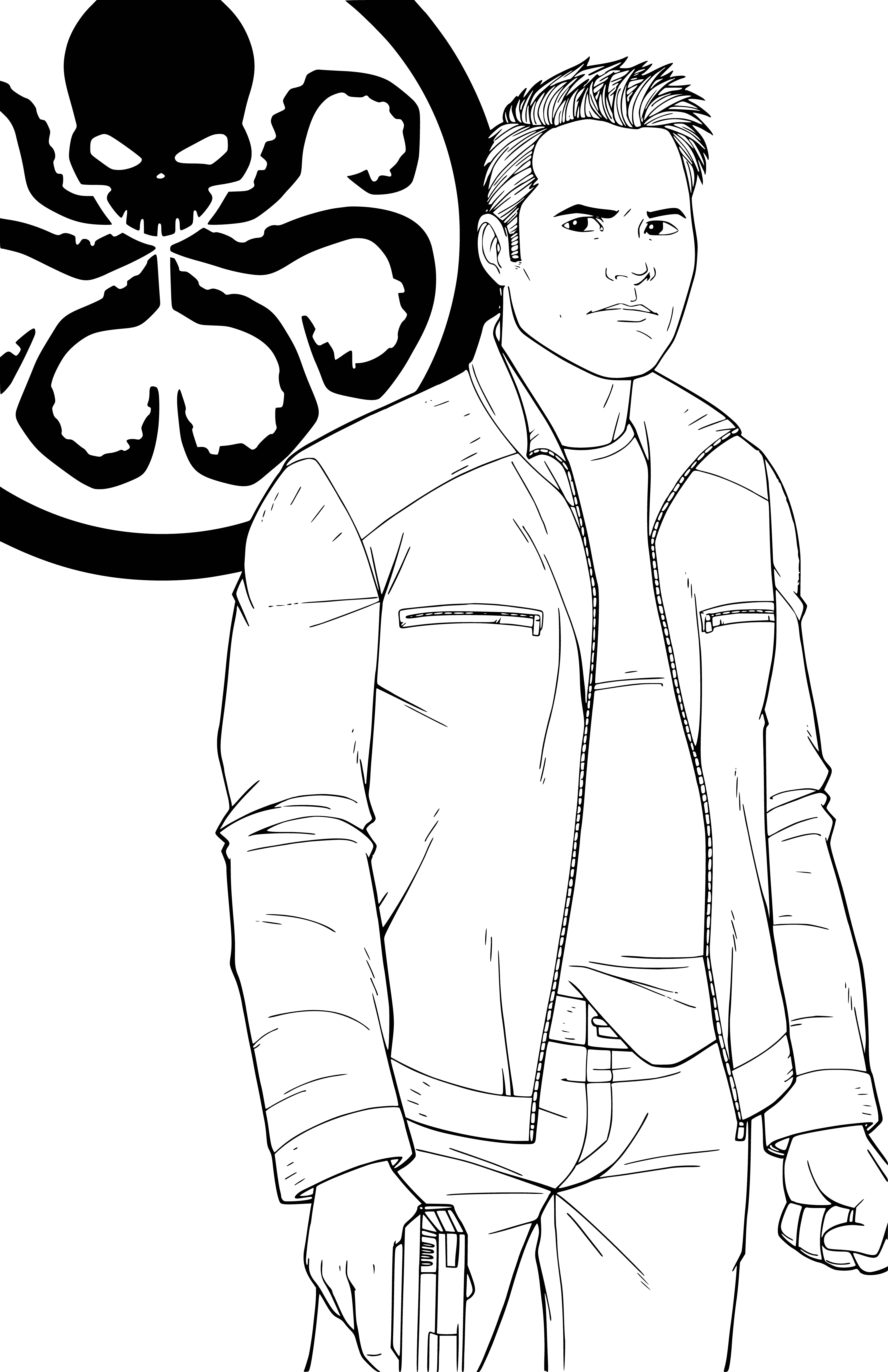 coloriage: Grant Ward avec une arme sur le fond du logo Hydra