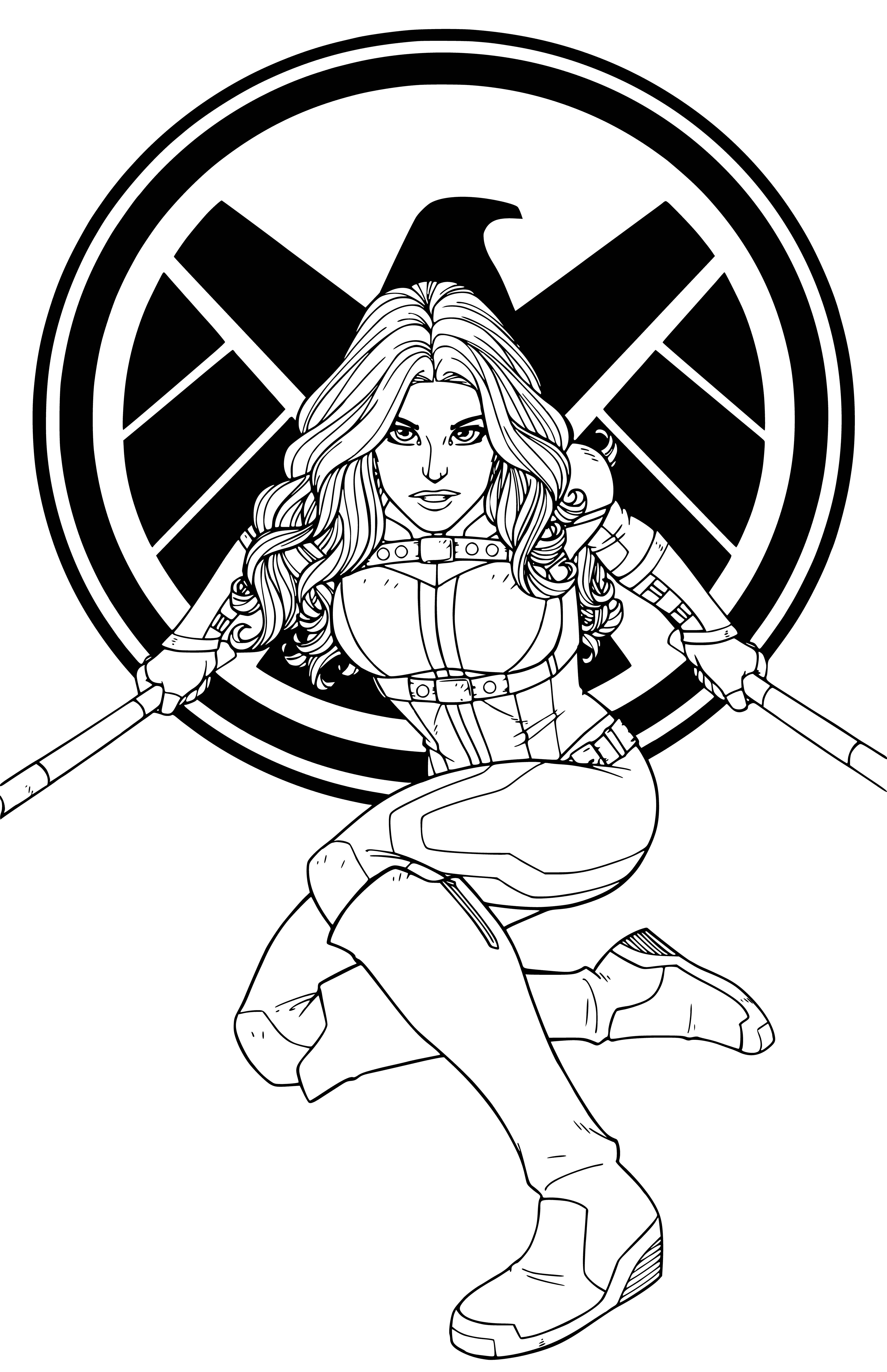 coloriage: Couleur de Barbara Morse devant le logo de l'agent S.H.I.E.L.D.