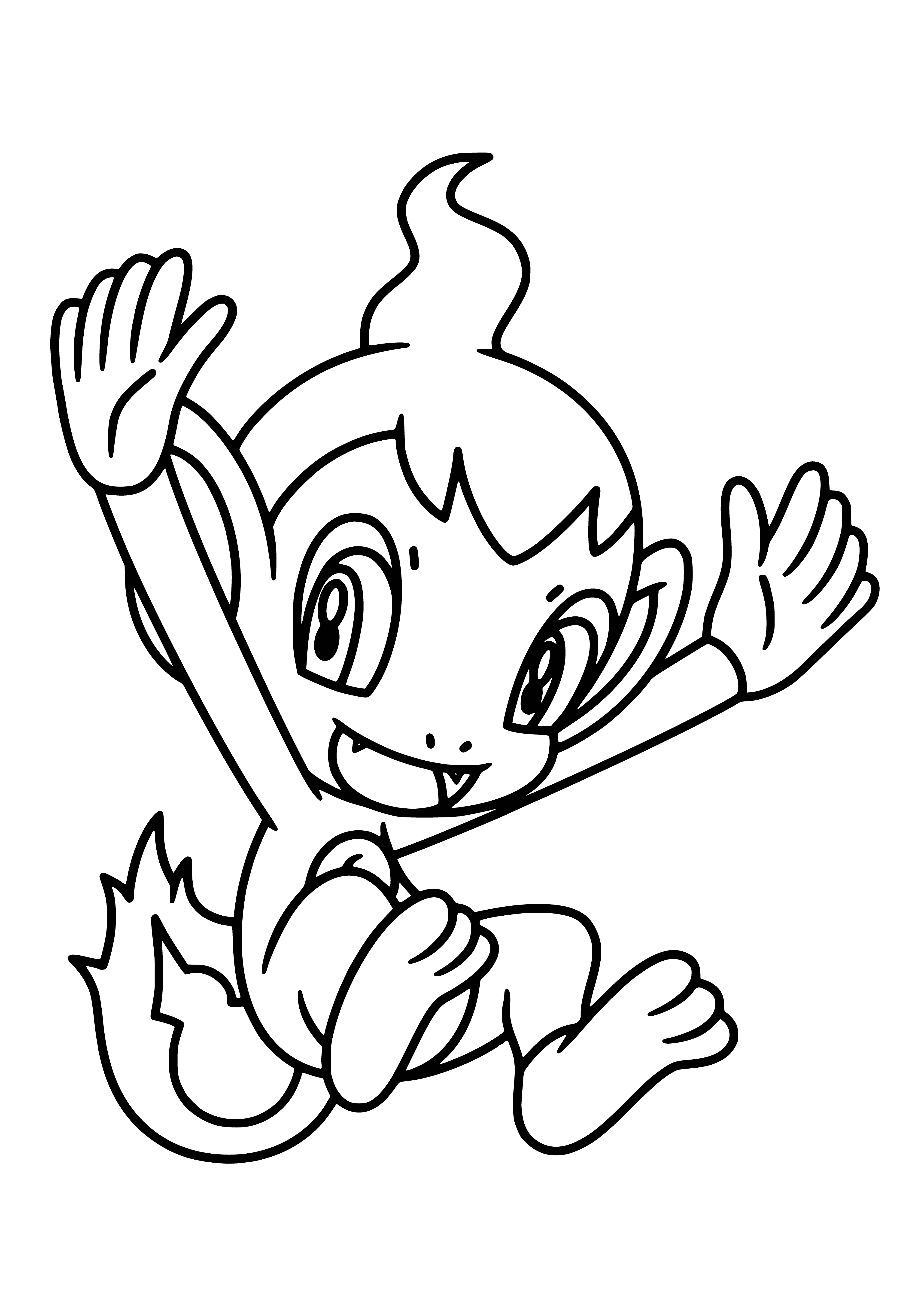 coloring page: Coloring Pokemon Chimchar, an image of a playful Pokemon with a fiery tail.