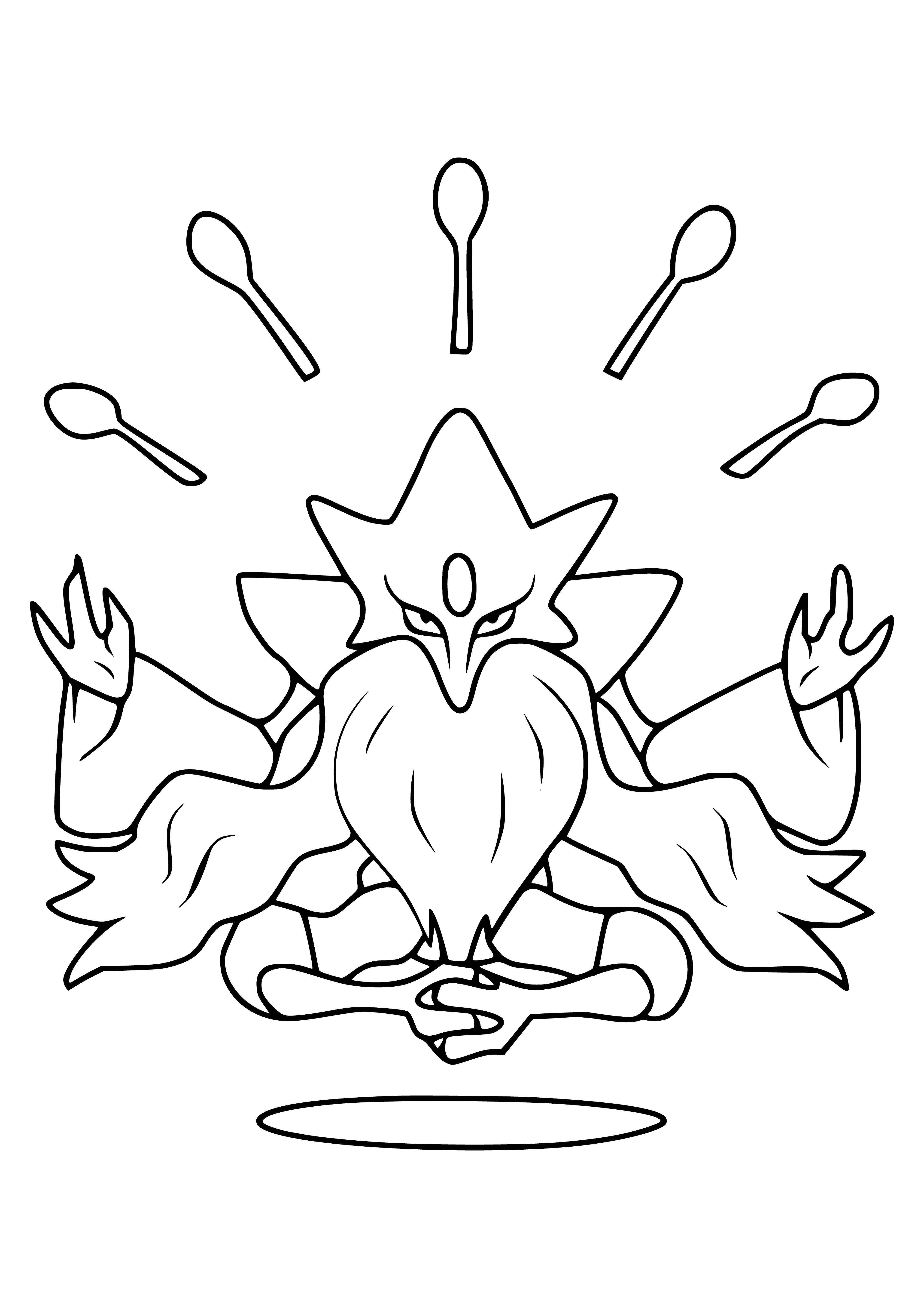 coloring page: Coloring Mega Alakazam with spoons