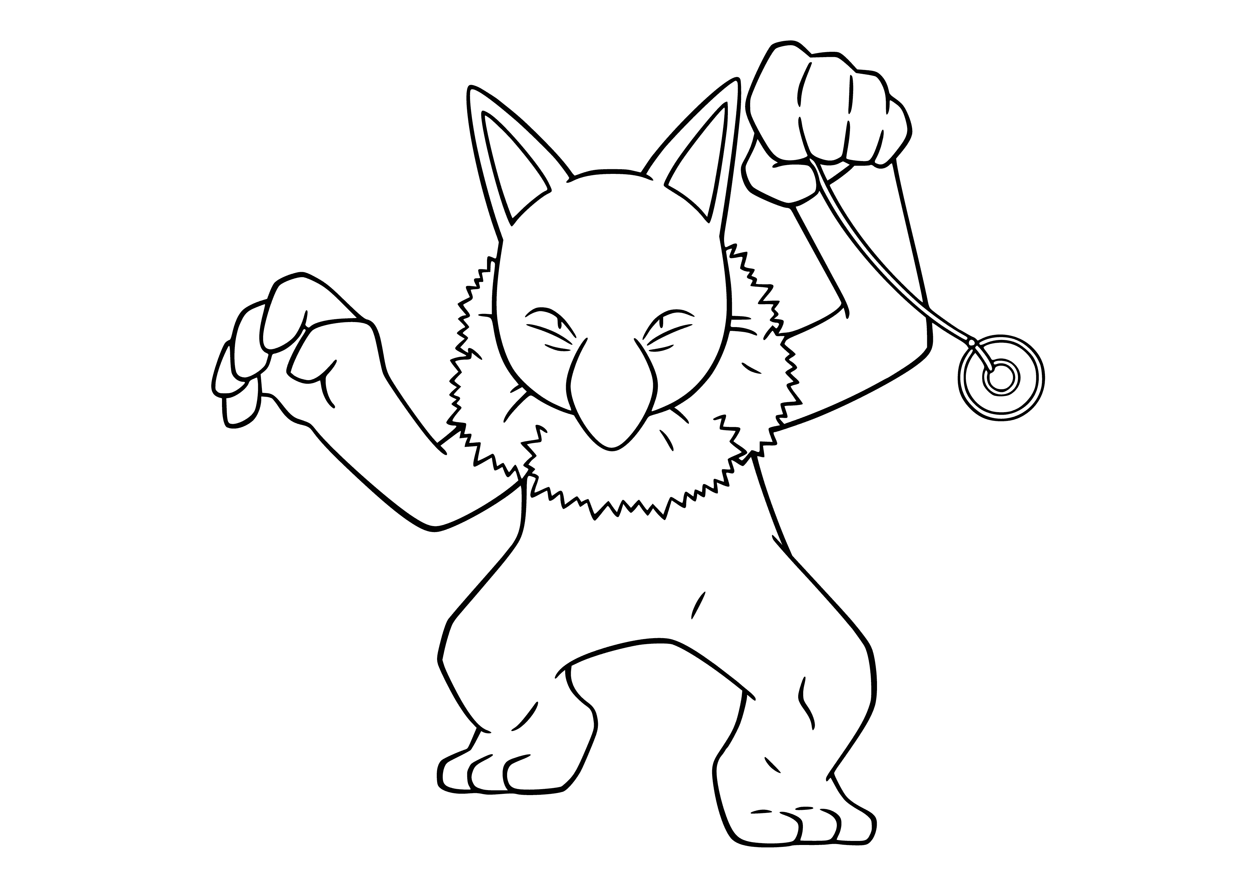 coloring page: Linear drawing of a Pokémon Hypno preparing to use a hypnotic ring.