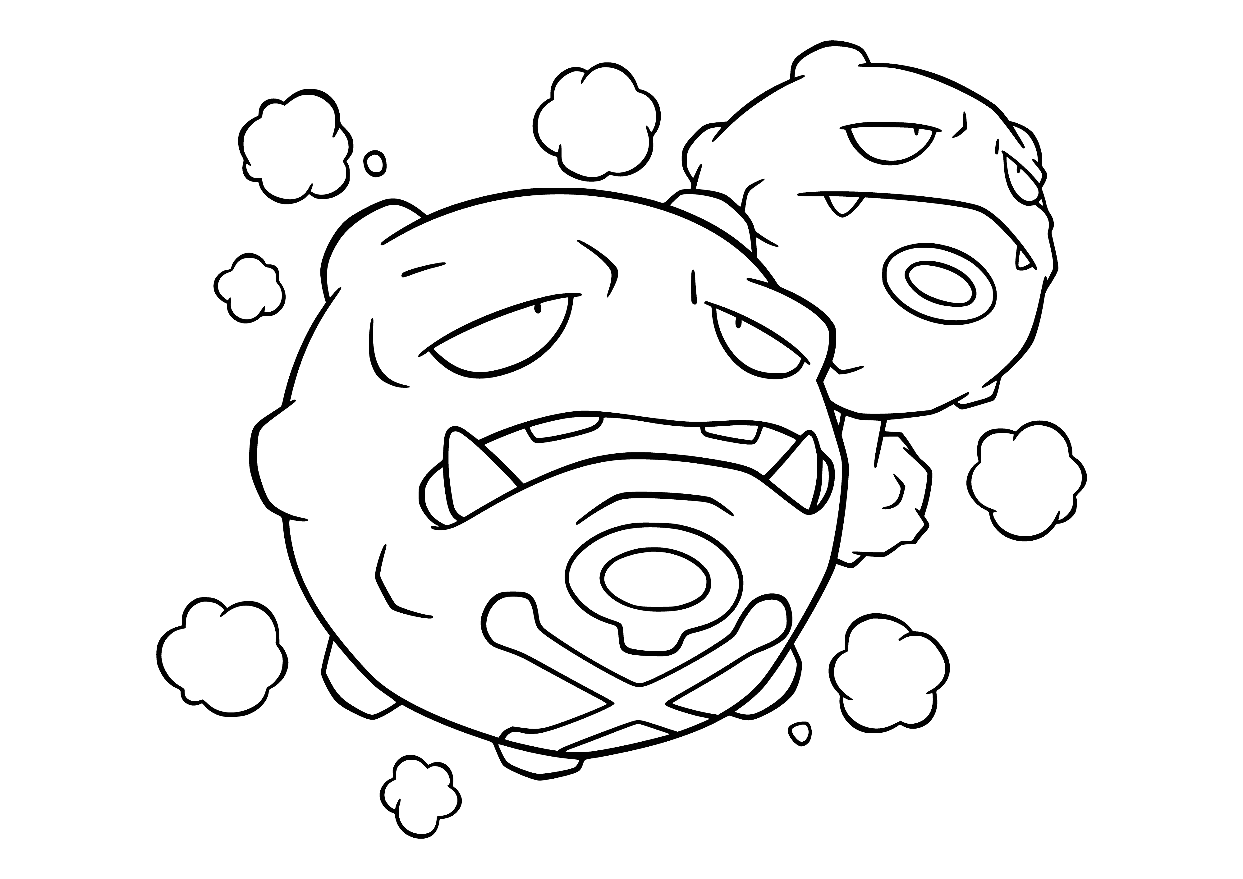 coloring page: Pokemon Vising with two heads and pairs of clouds