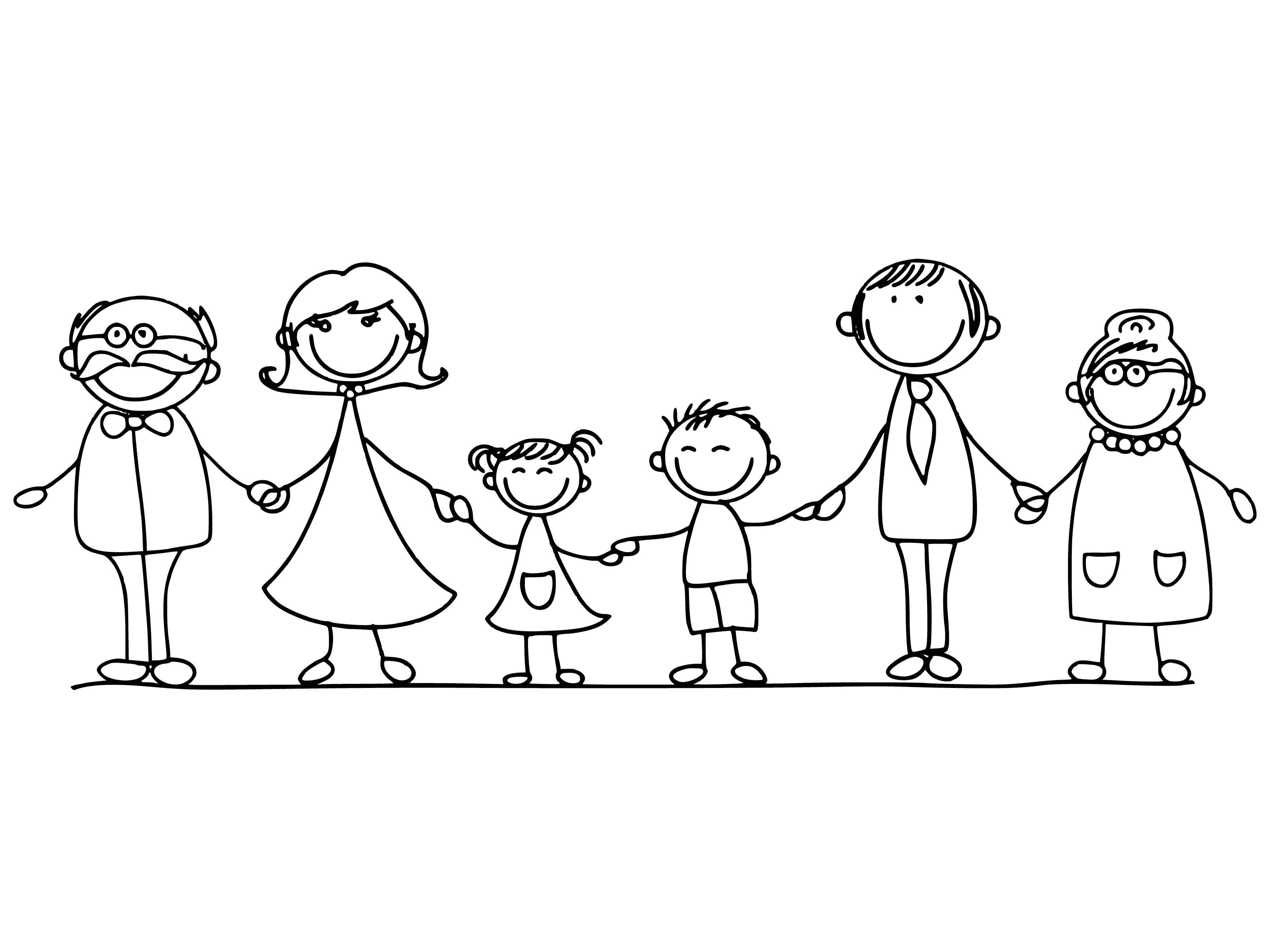 página para colorir: Família retratada como personagens de desenhos animados segurar mãos
