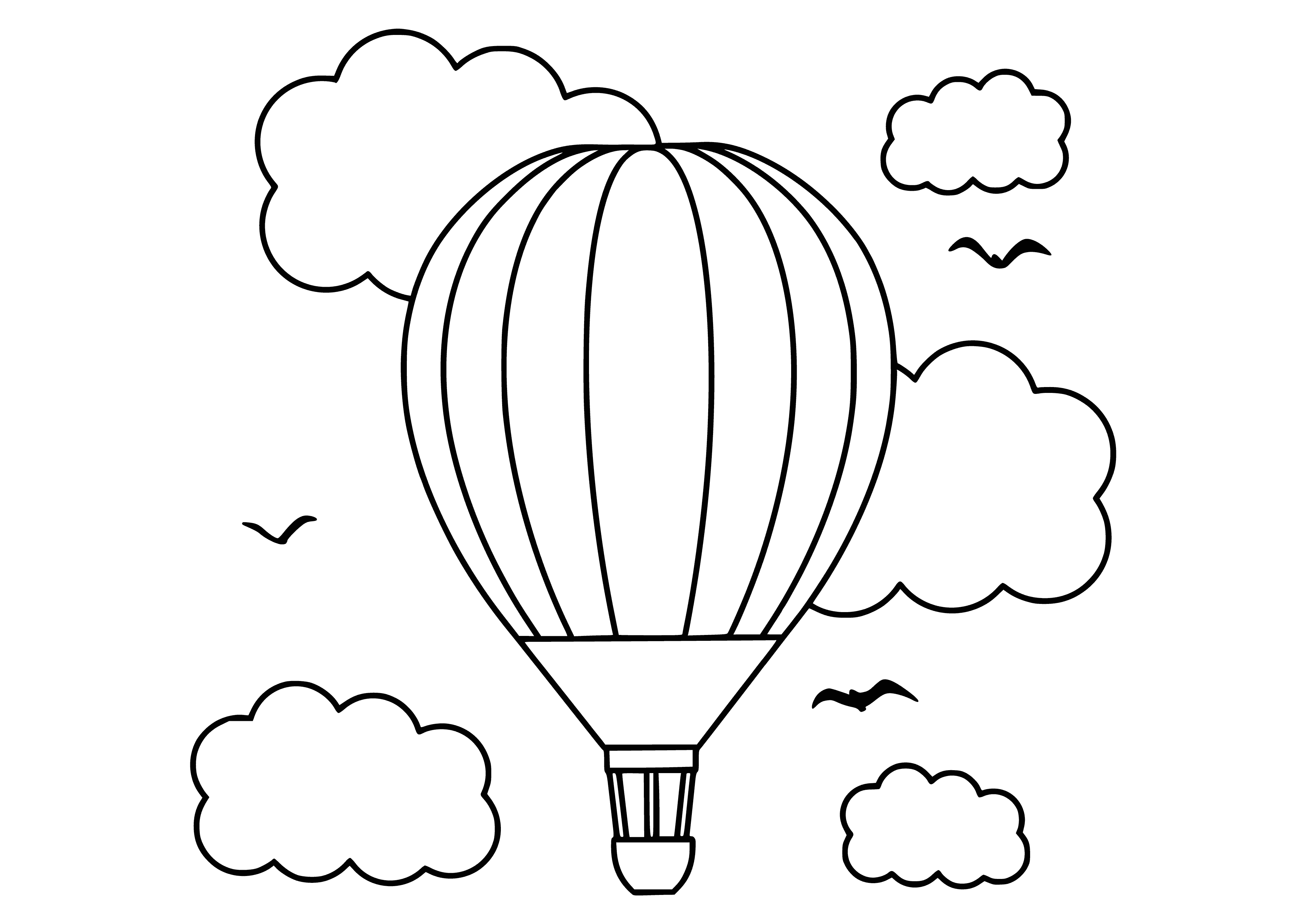 página para colorear: Globo de color con cesta y nubes para niños