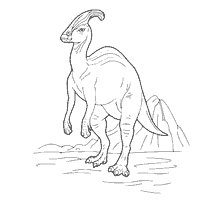 coloring page: Coloring of the dinosaur saurolof with text about his crest