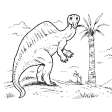 coloring page: Coloring the dinosaur Auranosaurus at the palm tree