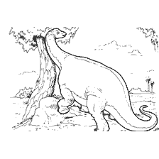 coloring page: Life-size coloring book of the Zaltosaurus dinosaur next to a tree