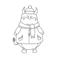 página para colorir: Colorir um touro em roupas de inverno