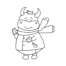 página para colorir: Colorir com um touro na roupa de inverno
