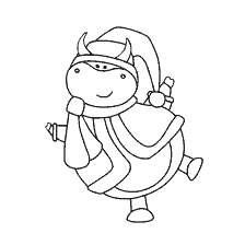 página para colorir: Bull - s&iacute;mbolo do ano, gob de Ano Novo com presentes