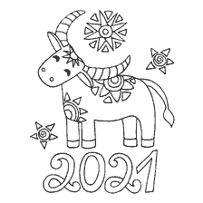 página para colorir: Colorir um touro com padr&otilde;es e o ano 2021