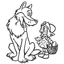 pagina da colorare: Cappuccetto Rosso incontra il Lupo