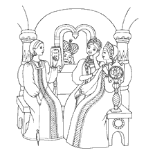 coloring page: Three girls under the window according to Pushkin’s fairy tales