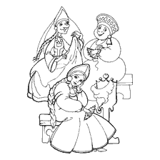 coloring page: Coloring depicting three sisters from the fairy tale of Alexander Pushkin