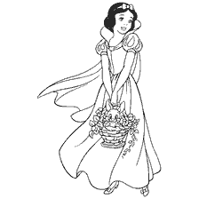 pagina da colorare: Un disegno di Biancaneve con un cesto decorato con fiori