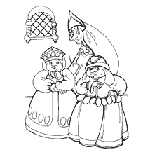 coloring page: Coloring with characters from the fairy tale of Pushkin Sisters with mother-in-law