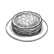 Malseite: Ein Stapel von Pfannkuchen auf einer Platte für die Färbung Maslenitsa