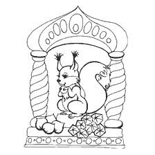coloring page: Squirrel on the background of a fabulous design with jewelry