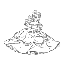 pagina da colorare: Belle con Mrs Potts e Chip nel libro colorante