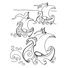 coloring page: Coloring with ships from fairy tales of Alexander Sergeyevich Pushkin