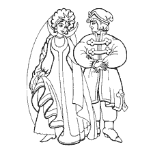 coloring page: Coloring of the bride and groom from the fairy tale of Alexander Sergeyevich Pushkin