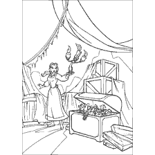 pagina da colorare: Una scena della fiaba Beauty and the Beast, dove una ragazza esplora un petto con giocattoli