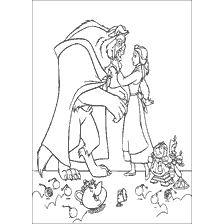 pagina da colorare: Colorazione dal cartone animato Bellezza e la Bestia, che raffigura Belle e la Bestia.