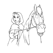 pagina da colorare: Disegno Belle con un cavallo dalla fiaba Bellezza e la Bestia