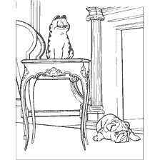 pagina da colorare: Colorare Garfield e il cane sullo sfondo dell'interno