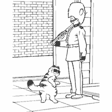 pagina da colorare: Garfield in piedi davanti a una guardia a Londra