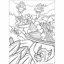 pagina da colorare: Lemuri dal Madagascar con cesti di frutta