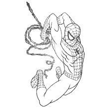 pagina da colorare: Spider-Man in posizione dinamica con una rete