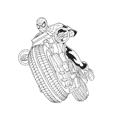pagina da colorare: Spider-Man guida una moto